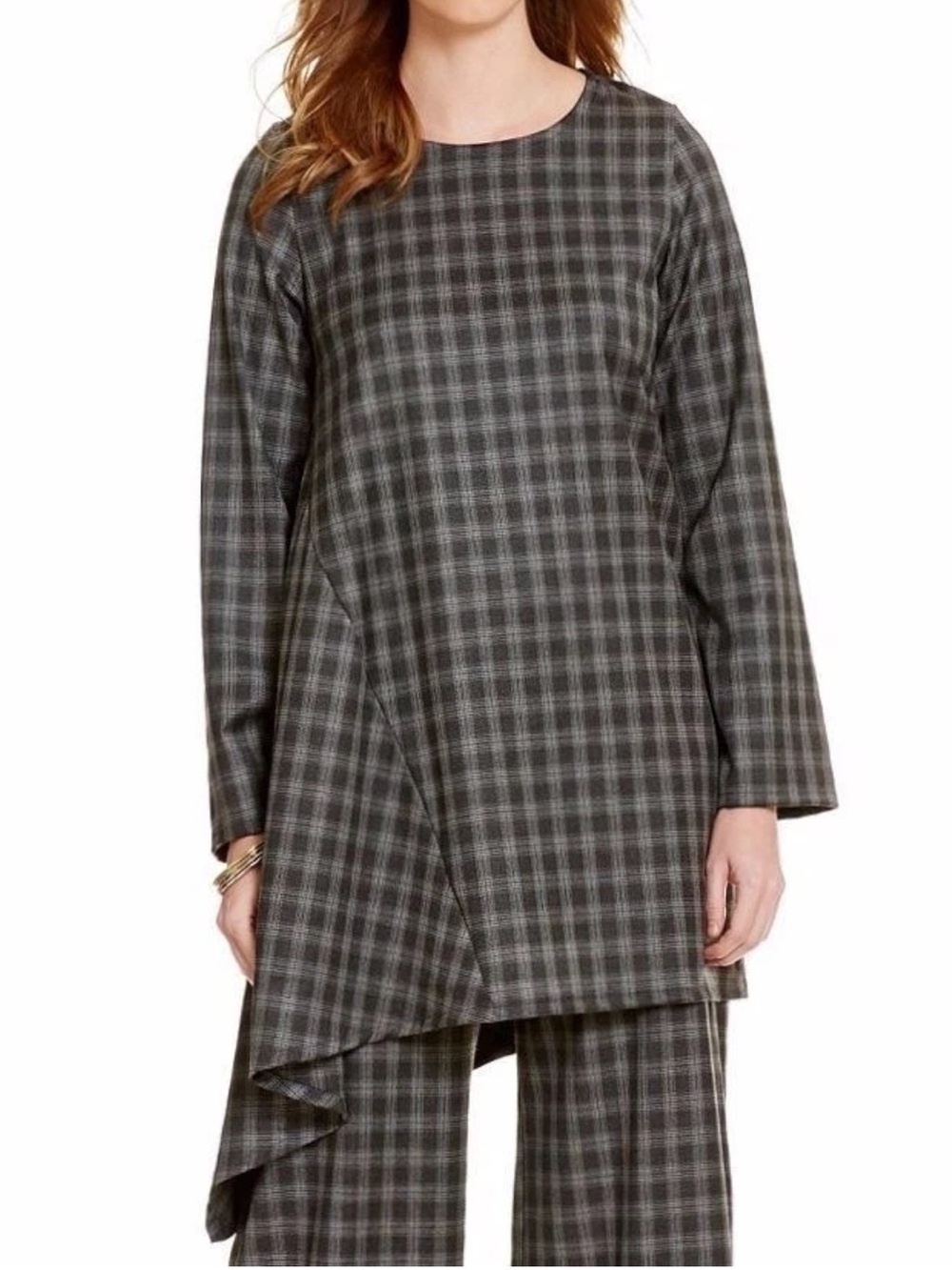 Bryn Walker Sway Asymmetrical Tunic Top Women’s Size L Lightweight Plaid Flannel